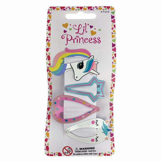 Little Princess Snap Clip, Unicorns, 4pk