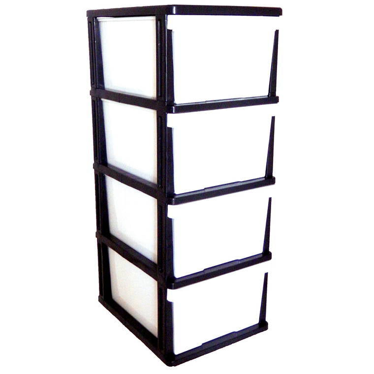 Mega 4 Drawer Plastic Cabinet, Black & White