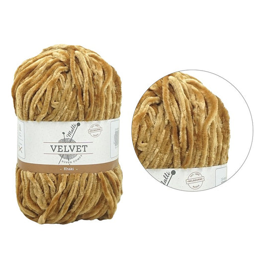 Velvet Solid Yarn, Khaki, 100gm