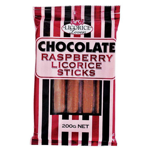 Choc Raspberry Liquorice Sticks, 200gm