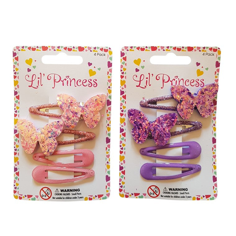 Little Princess Snap Clip, Butterfly, 4pk, 2 Asstd Colours