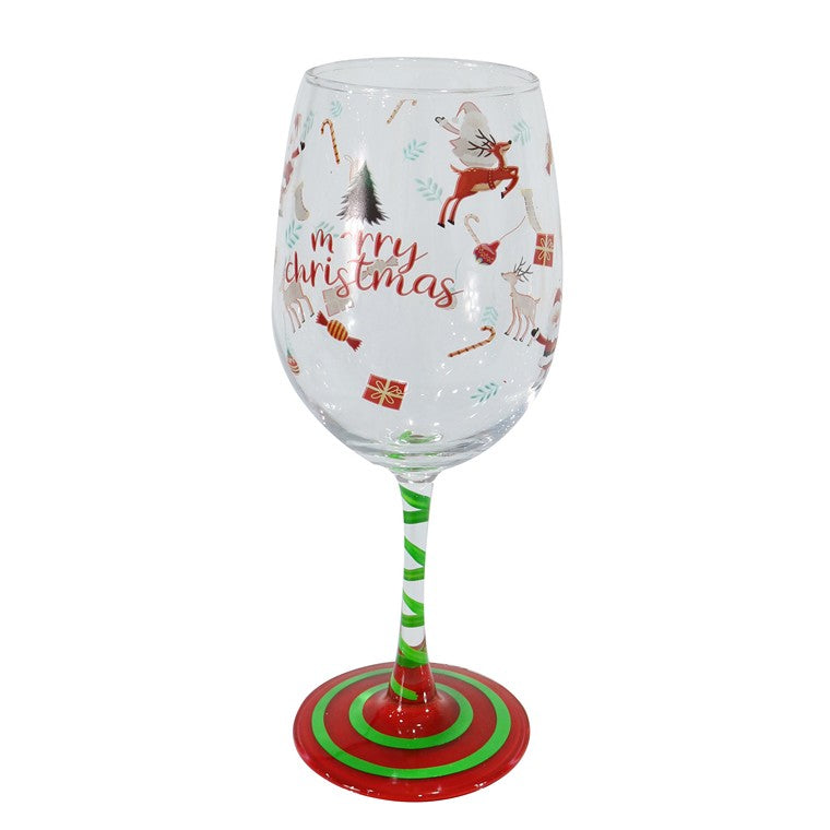 Christmas Wine Glass, Asstd