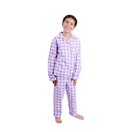 Flannel PJ Set, Lavender Gingham, Size 8