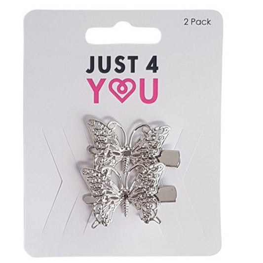 Hair Clip, Butterflies, 2pk, 3 Asstd Colours