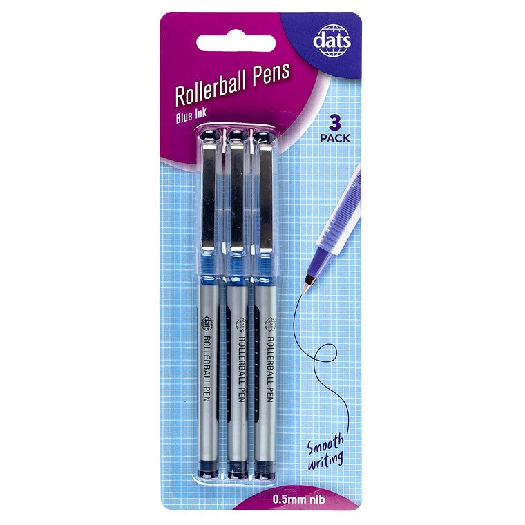 Rollerball Pen, Blue Ink, 3pk