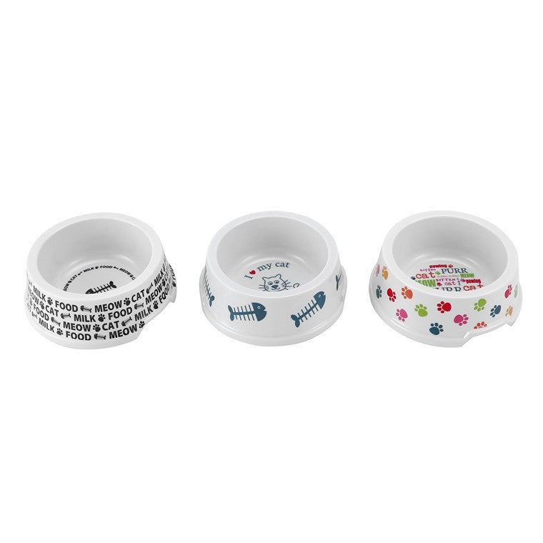 Printed Melamine Cat Bowl, Asstd Designs