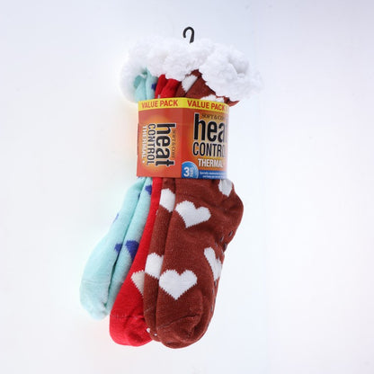 Heat Control Bed Socks Hearts, 3pk, Asstd Designs