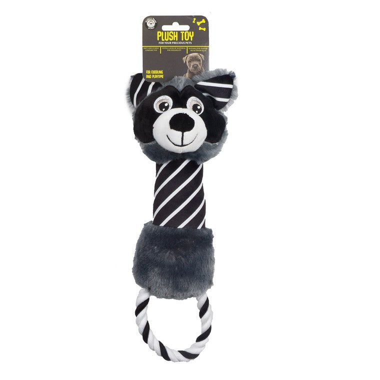 Plush Black and White Dog Toy w/ Rope, 37cm, 3 Asstd Designs