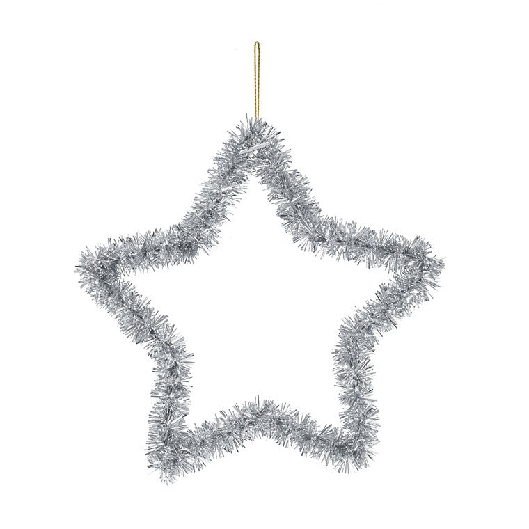 Hanging Tinsel Star, 20cm, Asstd