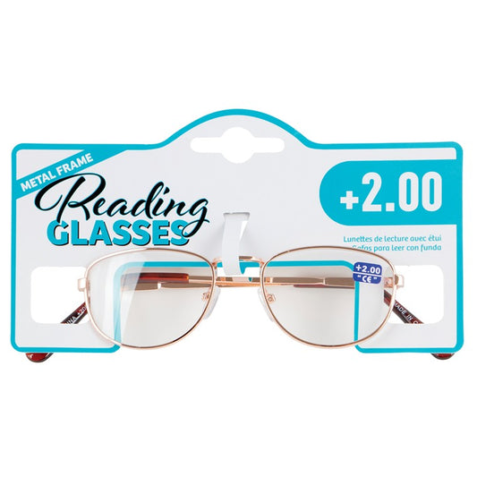Reading Glasses Metal Frame, +2.00, 6 Asstd Colours