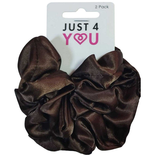 School Hair Scrunchie Satin, Brown, 2pk