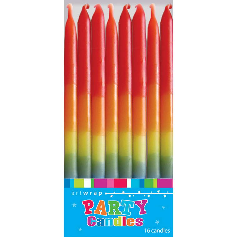 Candle 12cm, Rainbow, 16pk