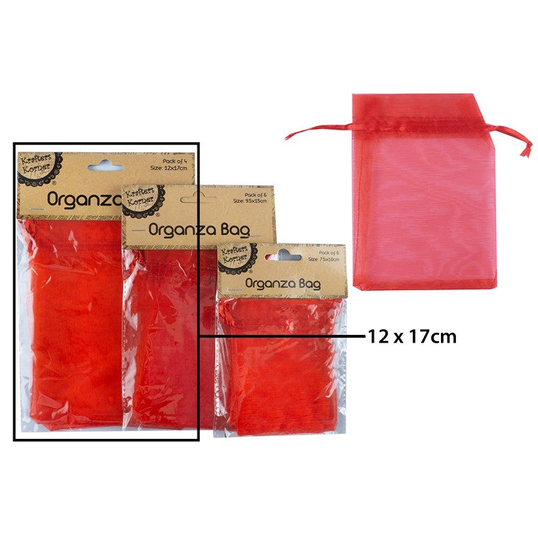 Organza Bag, Red, 4pk