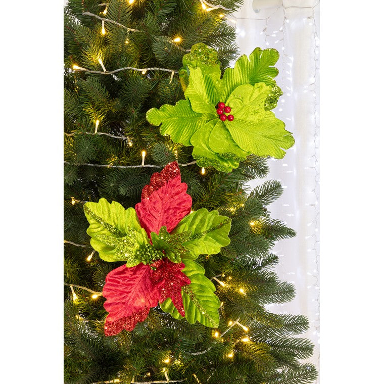 Mean Green Poinsettia Clip, 30cm, Asstd