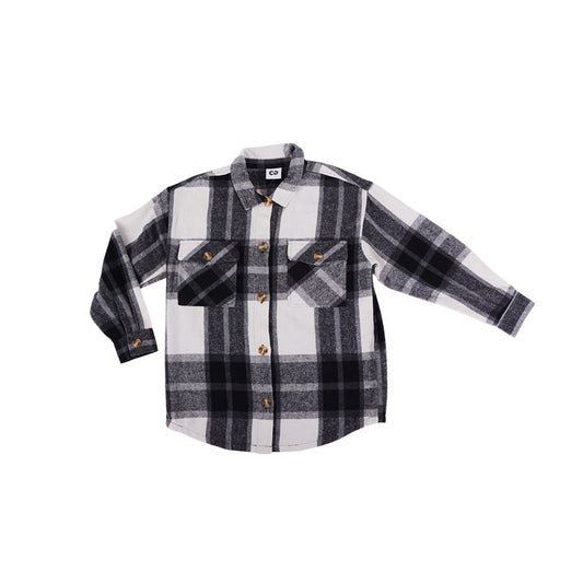 Woven Check Shacket, Black, Size M