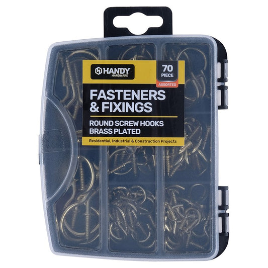 Fasteners & Fixings, Round Screw Hooks, 70pc