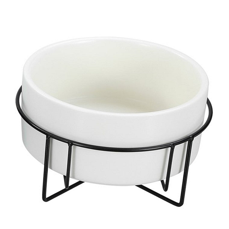 Ceramic Pet Bowl w/ Metal Stand, 950ml, 3 Asstd Colours