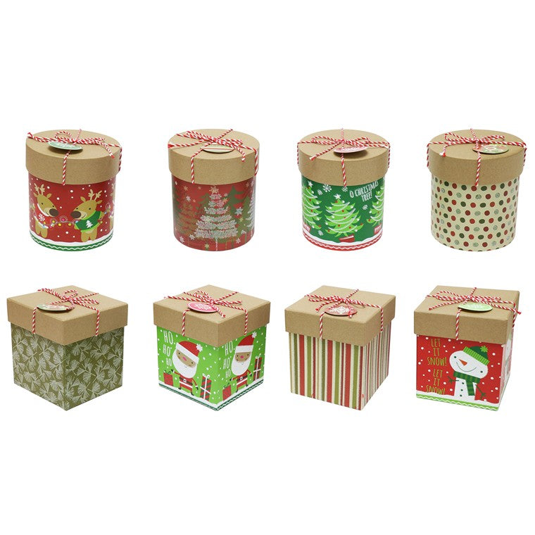 Xmas Kraft Gift Box w/ String, Asstd Designs