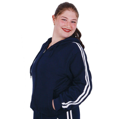 Zip Thru Fleece w/ Stripe Navy, XL