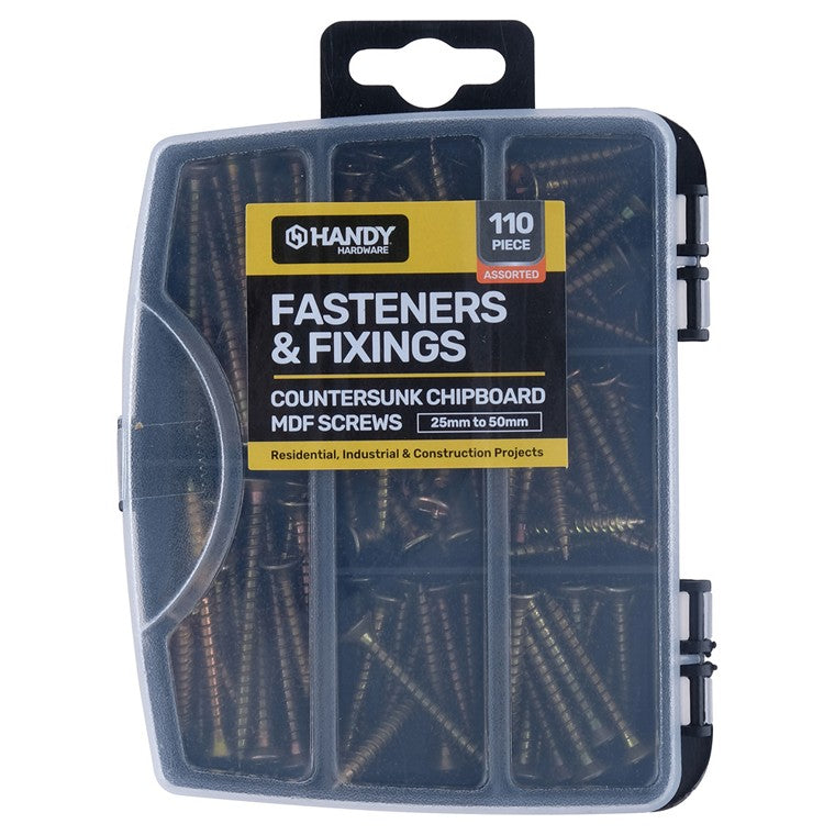 Fasteners & Fixings, Countersunk Chipboard MDF Screws, 110pc