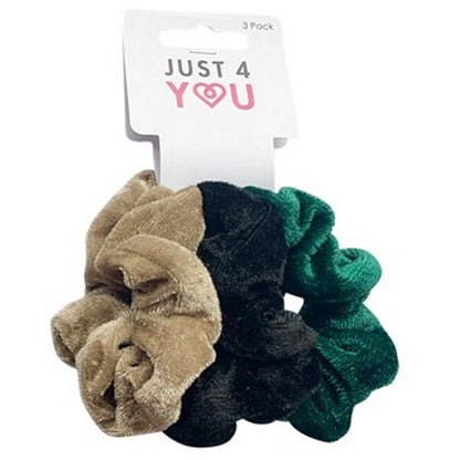 Hair Scrunchie Velvet, 3pk, 3 Asstd Colours