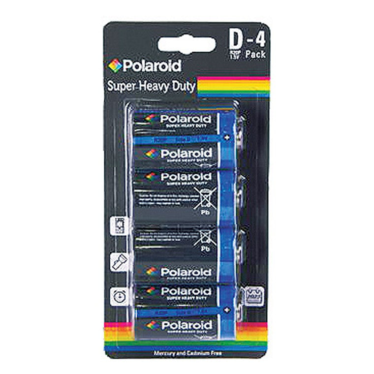 Polaroid Battery, D Size, 4pk, Super Heavy  Duty