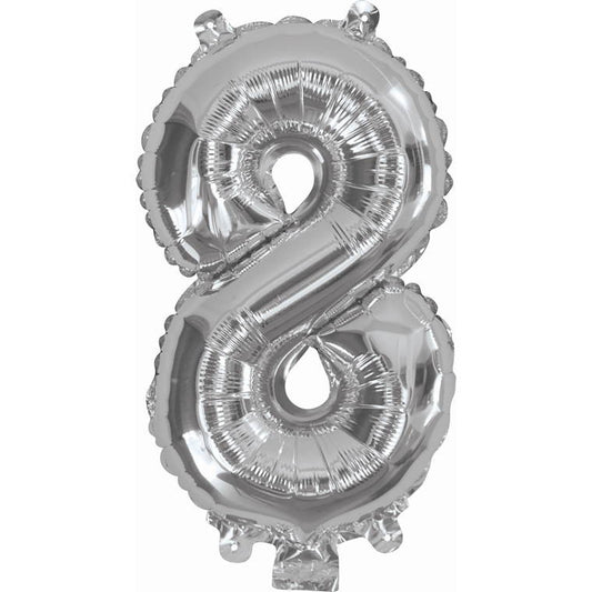 Silver Foil Balloon, 35cm, Number 8