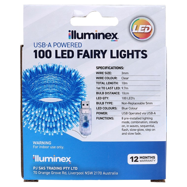 Fairy Lights, USB, 100 LED, Blue