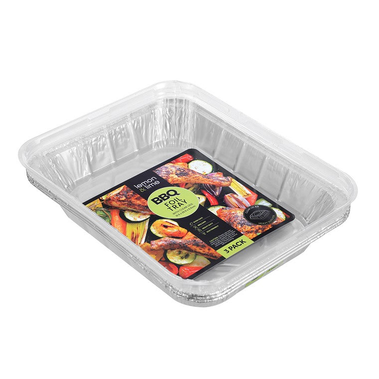 L&L Foil Tray w/ Plastic Lid, 3pk