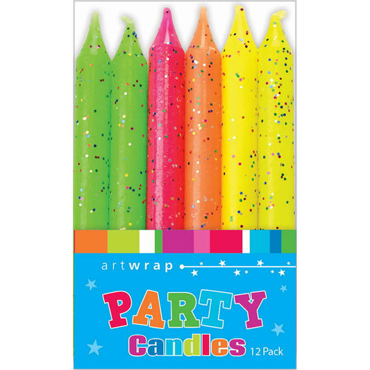 Candle 8cm, Fluro Glitter, 12pk