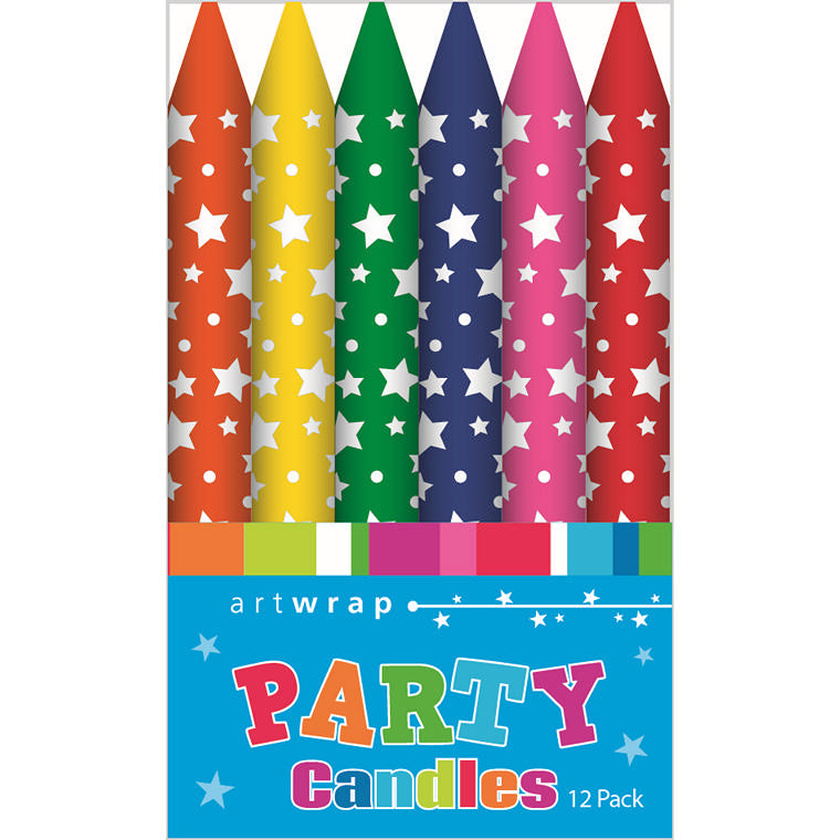 Candle 8cm, Printed Stars, 12pk