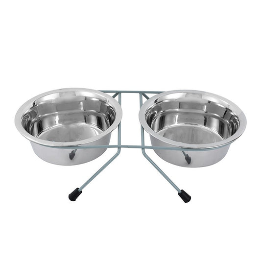 Small Double Pet Bowl S/Steel w/ Stand