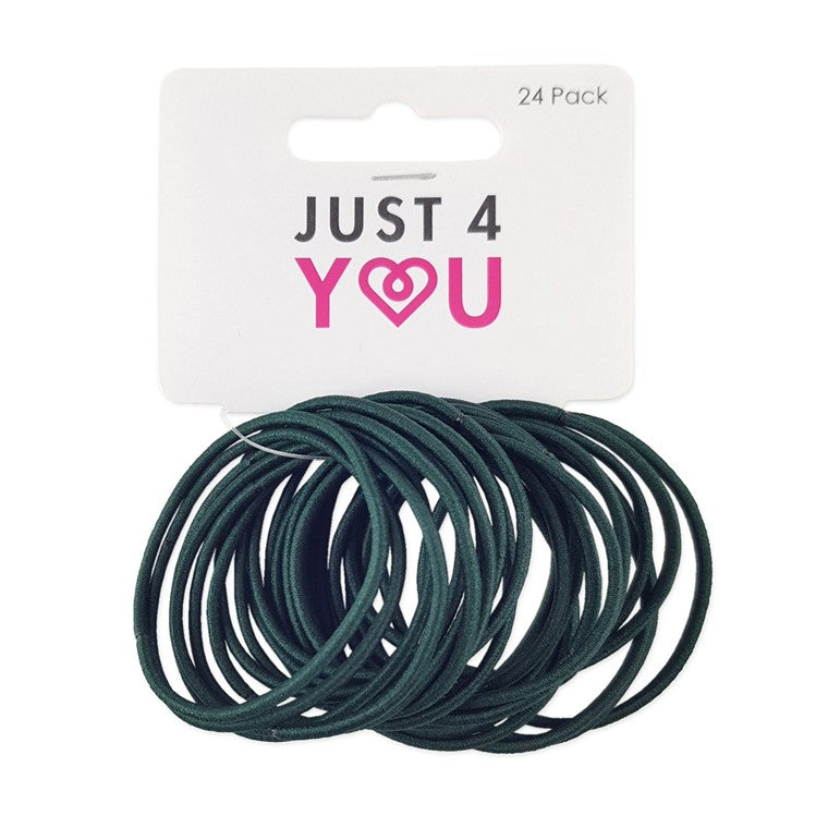 School Hair Elastic, Bottle Green, 24pk