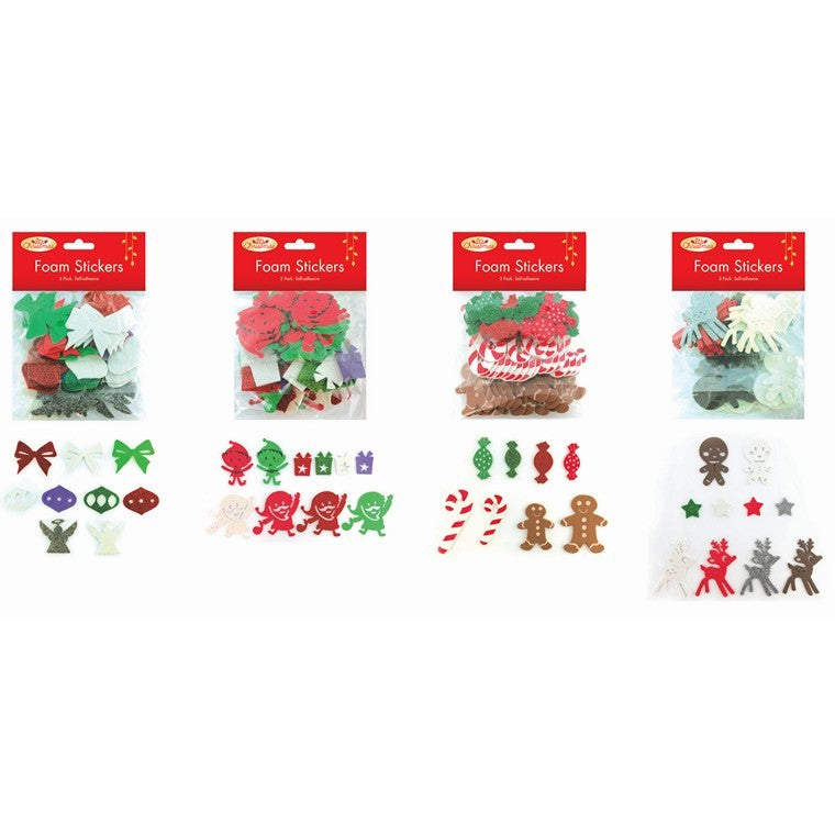 Christmas Foam Stickers 3 Bag, 4 Asstd Designs