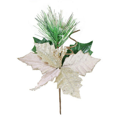 Poinsettia Pick Glitter, 20cm, Asstd