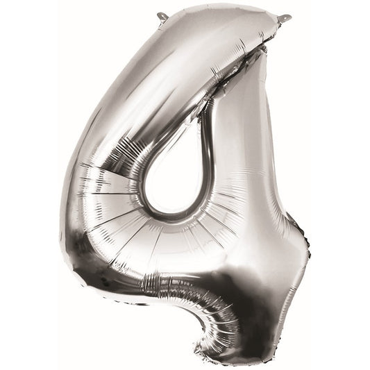 Number Foil Balloon, Silver, 4