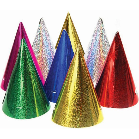 Holographic Rainbow Party Hats, 8pk