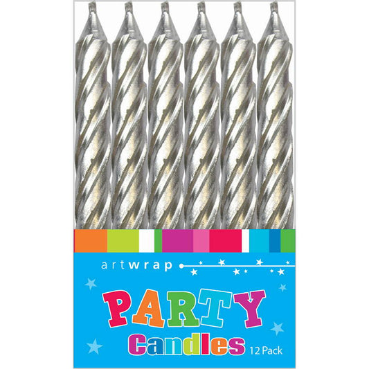 Candle 8cm, Spirals Silver, 12pk