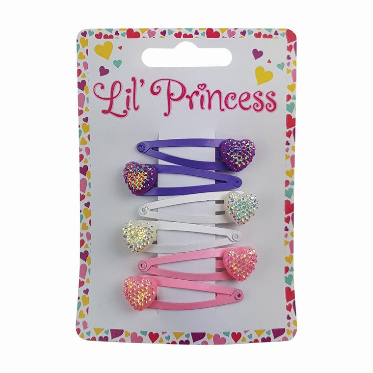 Little Princess Snap Clip, Hearts, 6pk