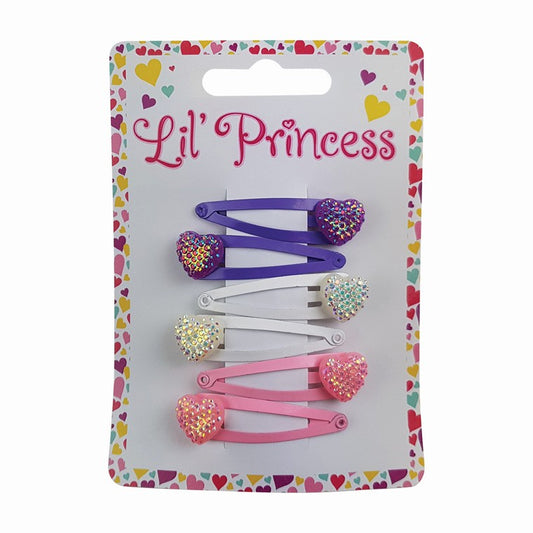 Little Princess Snap Clip, Hearts, 6pk