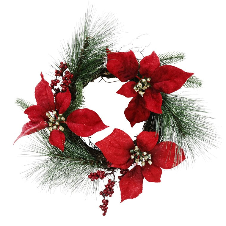 Poinsettia Wreath w/ Berries, 35cm