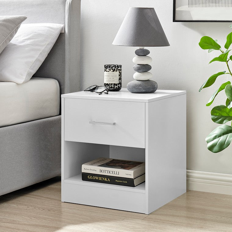 Bedside Table, 1 Drawer, White