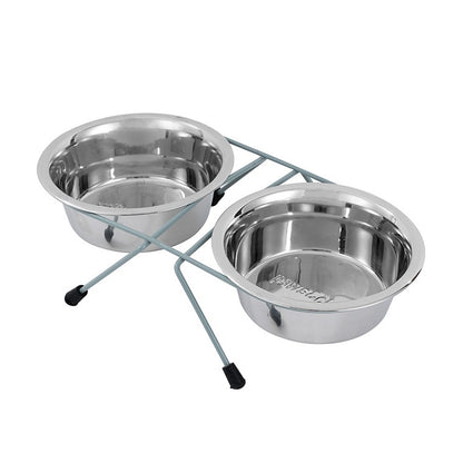 Small Double Pet Bowl S/Steel w/ Stand