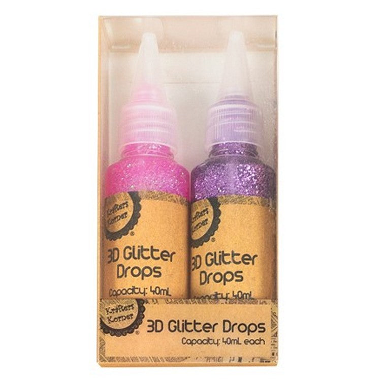 3D Glitter Drops, 2pk, 6 Asstd Colours