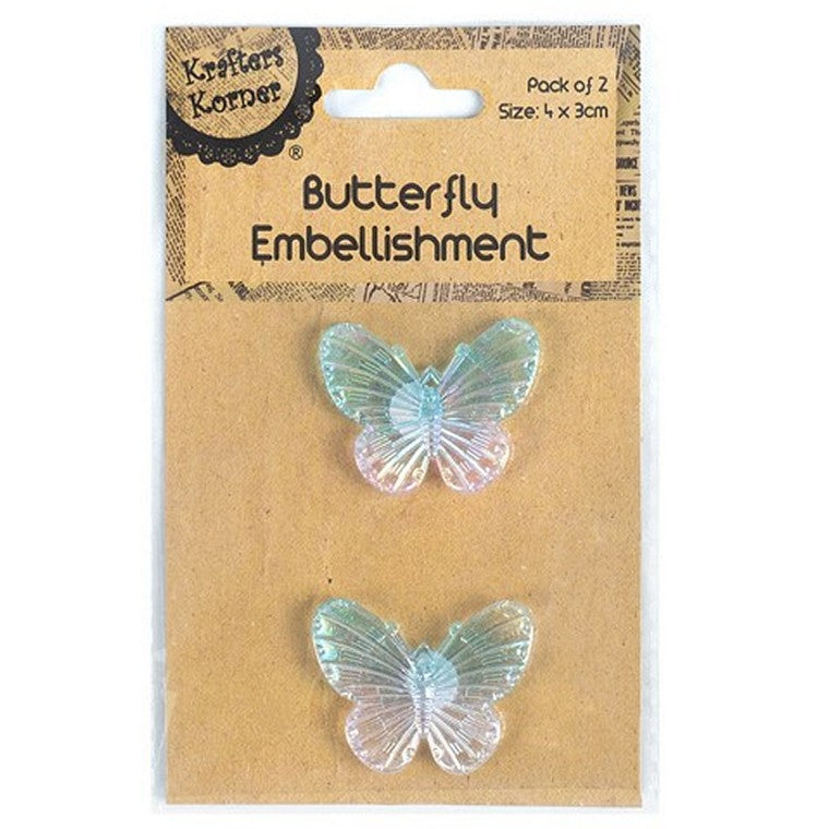 Butterfly Embellishments, 2pk, 6 Asstd Colours