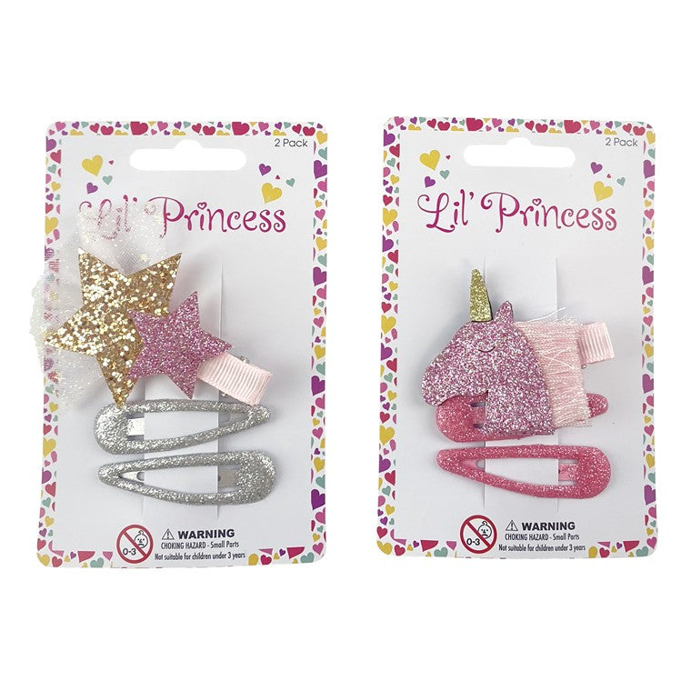 Little Princess Snap Clip, Unicorn or Star, 3pk, 2 Asstd Designs