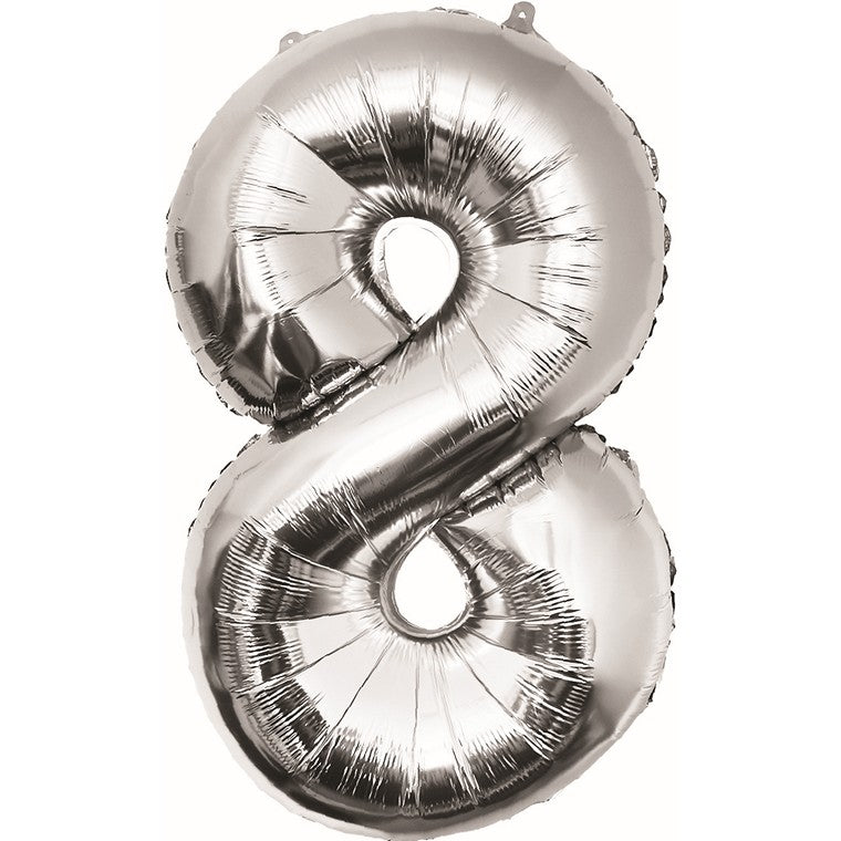 Number Foil Balloon, Silver, 8