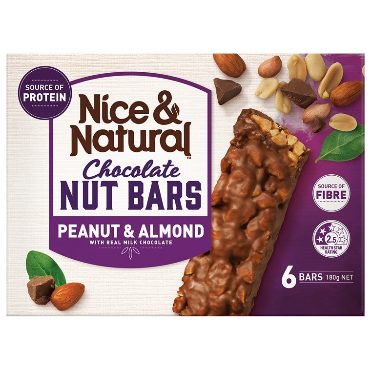 Nice & Natural Peanut & Almond Nut Bar, 6pk, 180gm