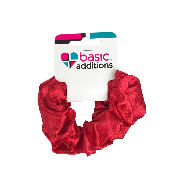 School Hair Scrunchie Satin, Red, 2pk