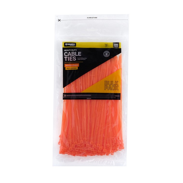 Fluro Cable Ties, 200pc, Asstd